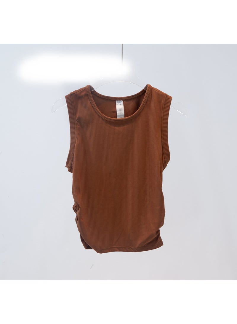 Summer Ladies Yoga Threaded Tank Top Quick-Dry Breathable Brownie 032 ribbed vest