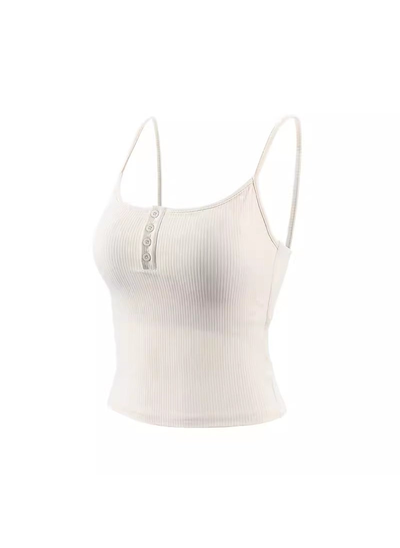 Threaded Sports Bra Tank Yoga Fitness Top Ivory White