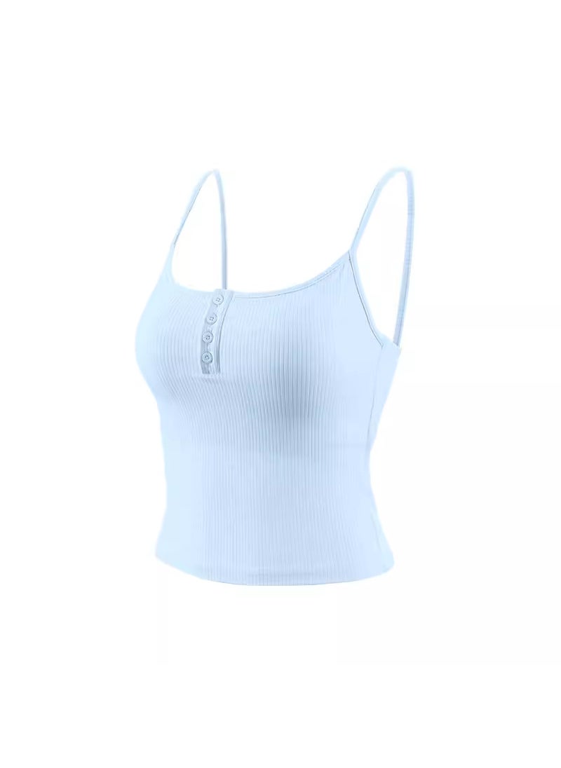 Threaded Sports Bra Tank Yoga Fitness Top cirrus blue