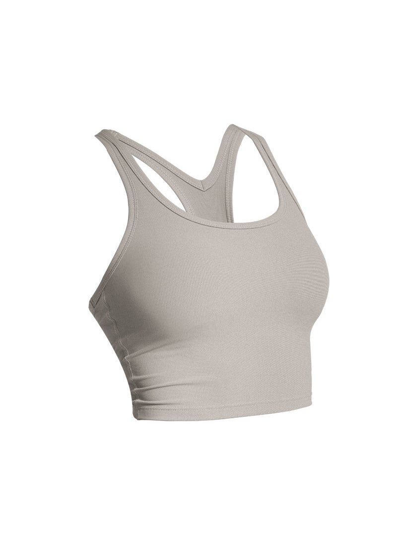 Fashion Anti-Exposure Sports Bra for Running Yoga Soft sand color