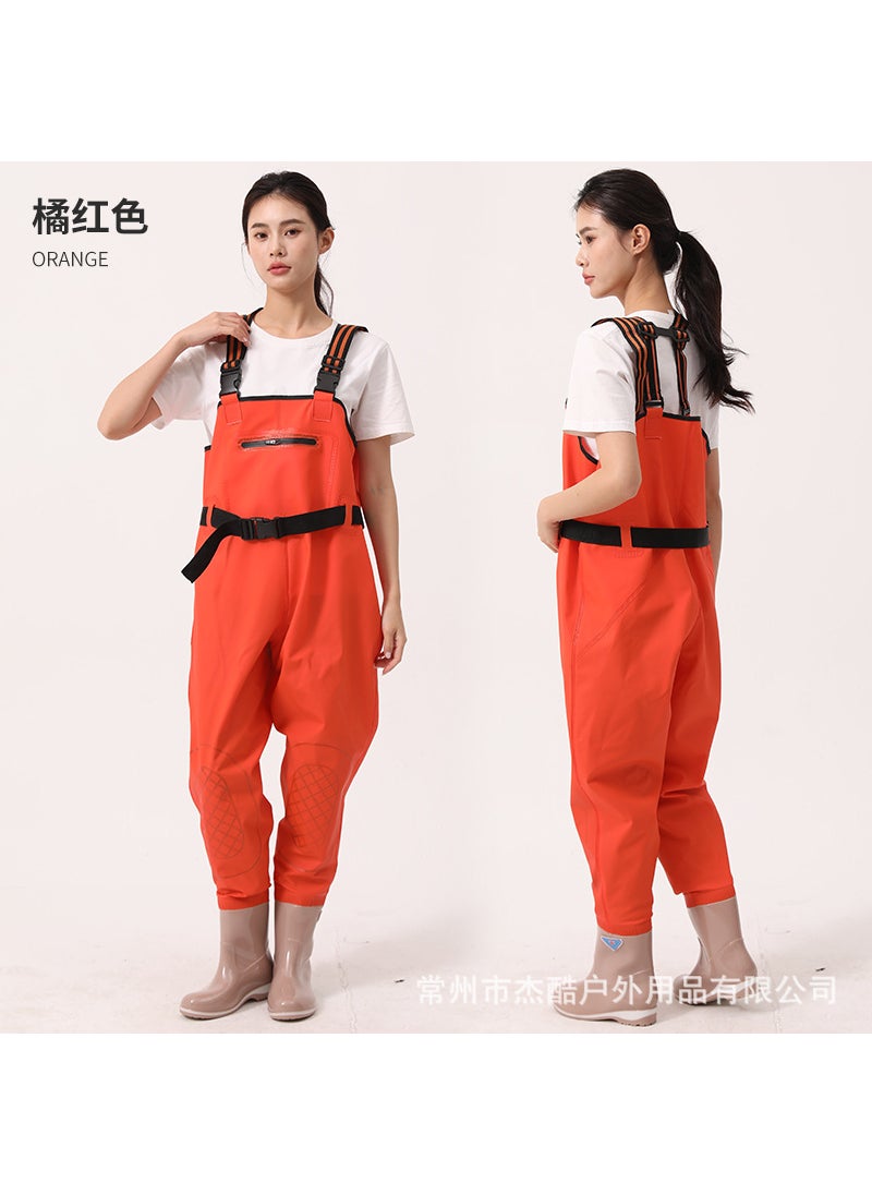 Waterproof Womens Fishing Wear with Thickened Pants Orange