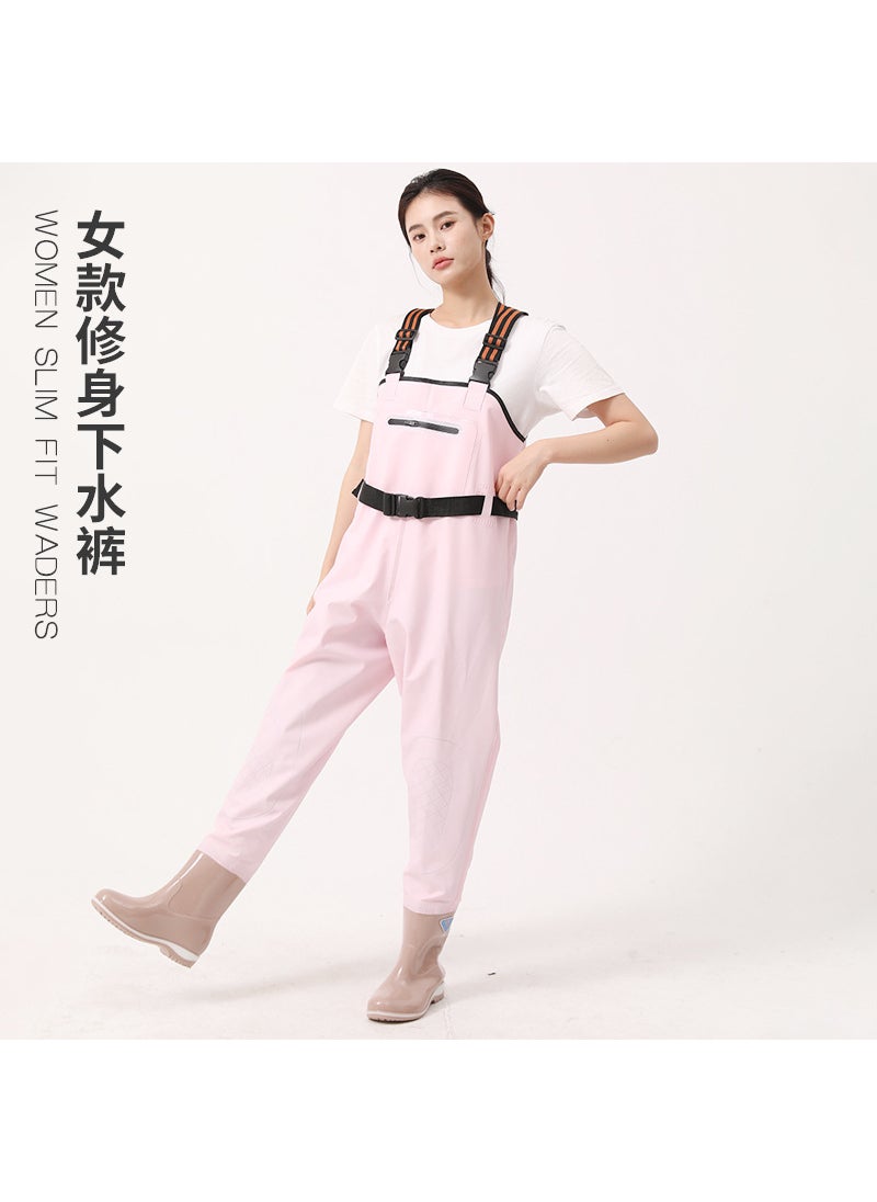 Womens Waterproof Waders Fishing Overalls Beach Rain Boots Pink