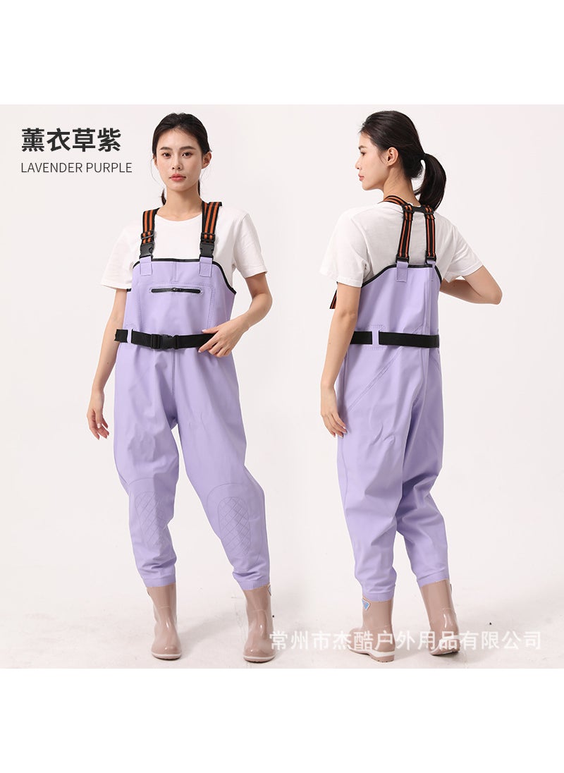 Waterproof Womens Fishing Wear with Thickened Pants Lavender purple