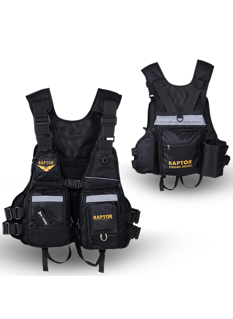 In stock Raptor fishing special buoyancy life-saving clothes multi-pocket rock fishing vest multi-functional sea fishing Survival Vest Black