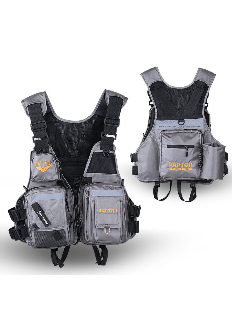 In stock Raptor fishing special buoyancy life-saving clothes multi-pocket rock fishing vest multi-functional sea fishing Survival Vest Silver Gray