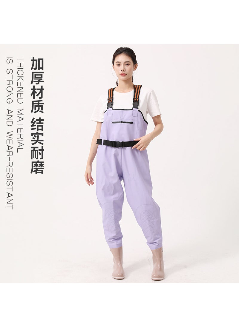 Womens Waterproof Waders Fishing Overalls Beach Rain Boots Purple