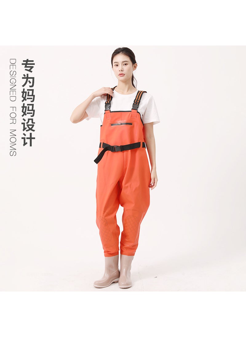 Womens Waterproof Waders Fishing Overalls Beach Rain Boots orange red