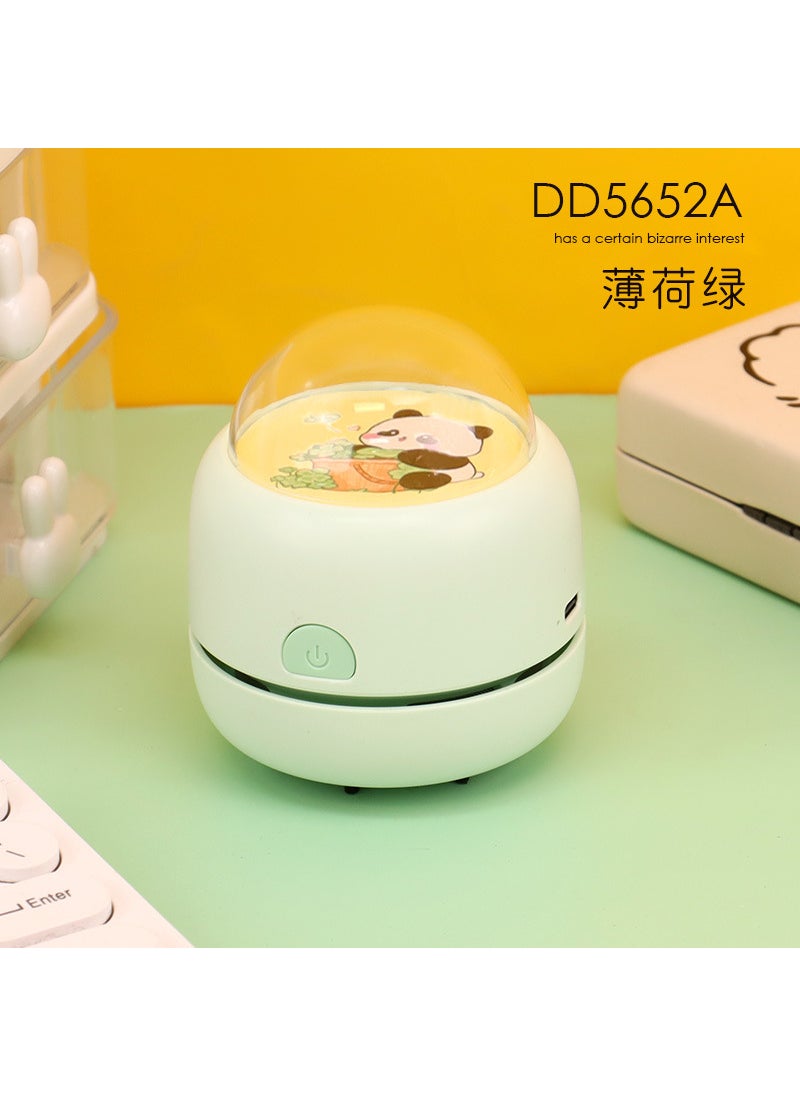 Wireless large suction desktop electric vacuum cleaner rubber children students desktop cleaning Type-c interface third gear Green red panda