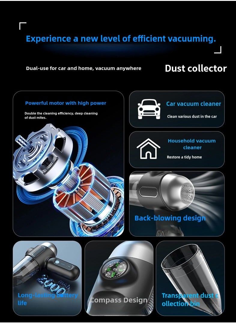 Handheld Vacuum Cleaner,Cordless Car Vacuum Cleaner - Wireless Handheld Vacuum Cleaner Rechargeable Dustbuster - Suction and Blow Function - Handheld Vacuum Cleaner - 6000PA Strong Suction,5-in-1 Dust Buster & Air Blower & Hand Pump, Dry Use for Car, Keyboard, Inflate/Deflate Swim Ring/,Pet Grooming