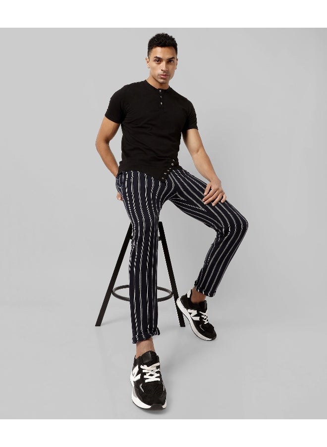 Men's Black Striped Regular Fit Trackpants