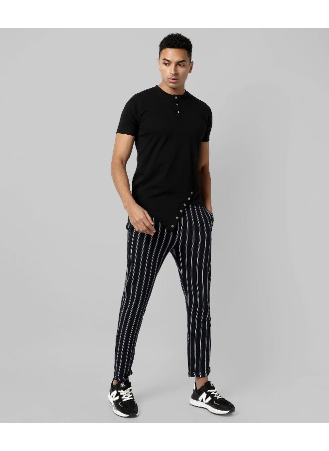 Men's Black Striped Regular Fit Trackpants