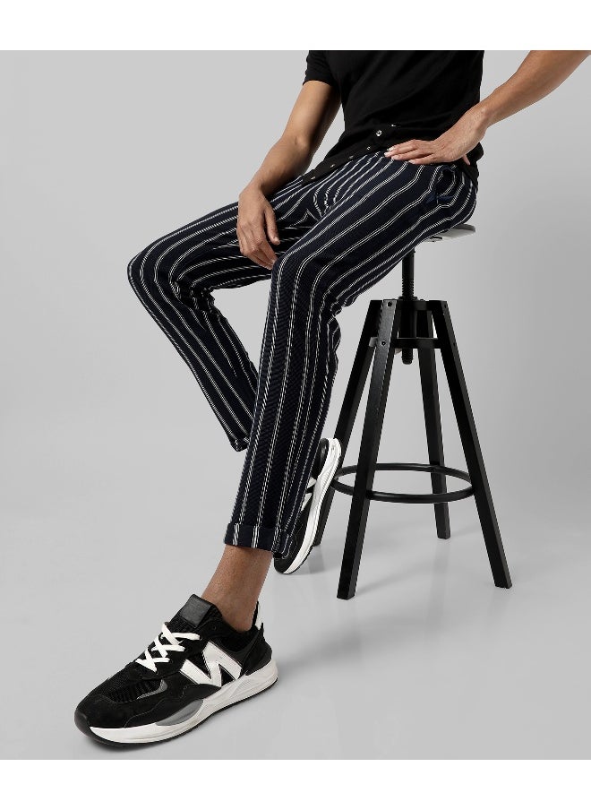 Men's Black Striped Regular Fit Trackpants