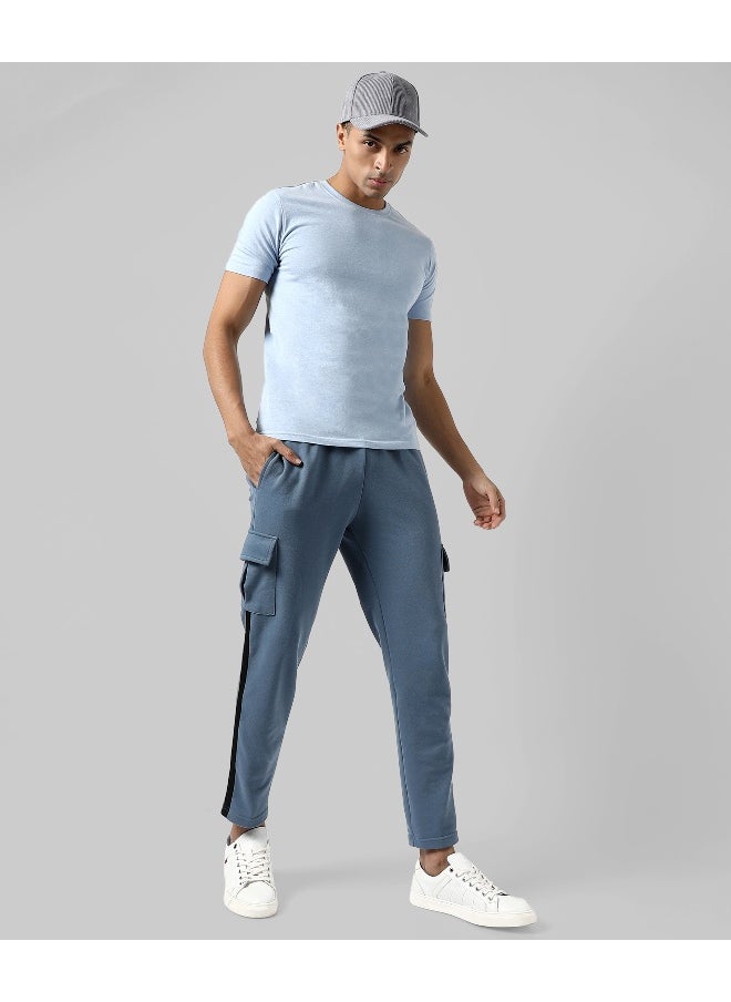 Men's Solid Blue Regular Fit Trackpants