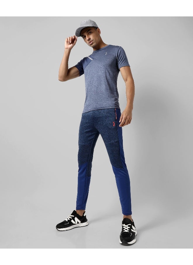 Men's Blue Colourblocked Regular Fit Trackpants