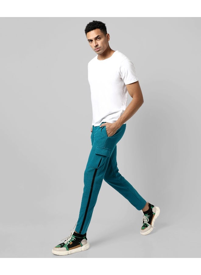 Men's Solid Aqua Blue Regular Fit Trackpants