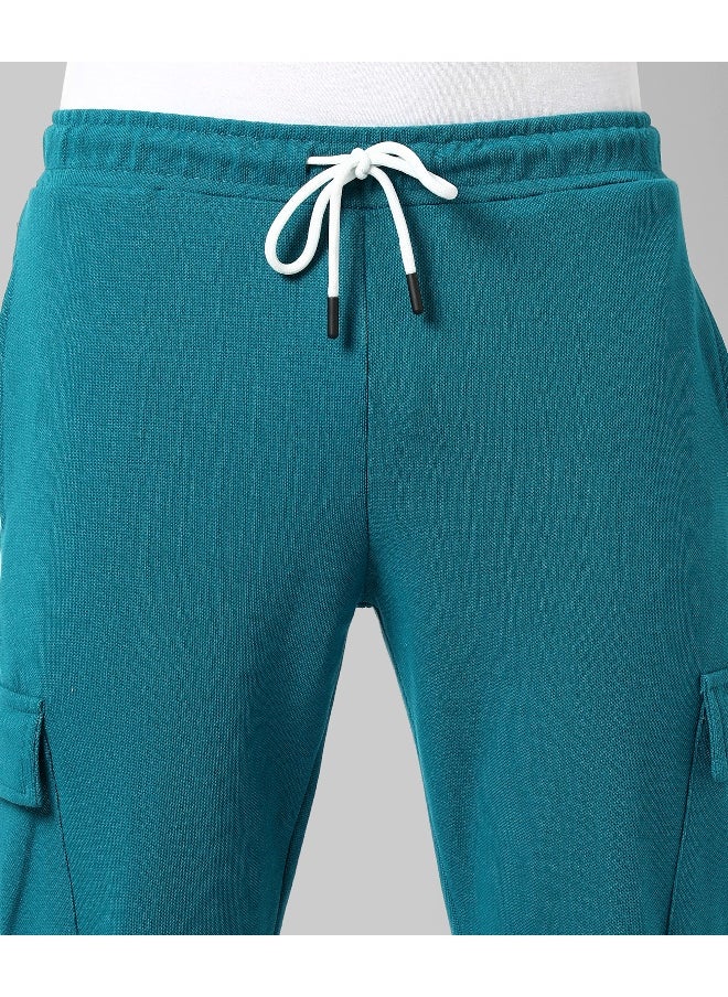 Men's Solid Aqua Blue Regular Fit Trackpants