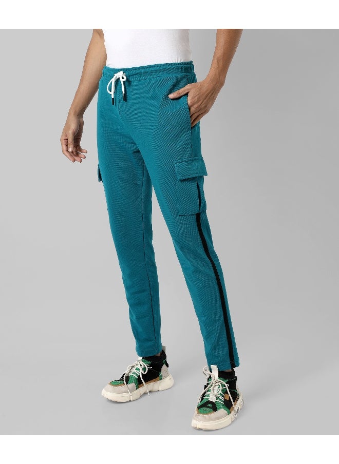 Men's Solid Aqua Blue Regular Fit Trackpants