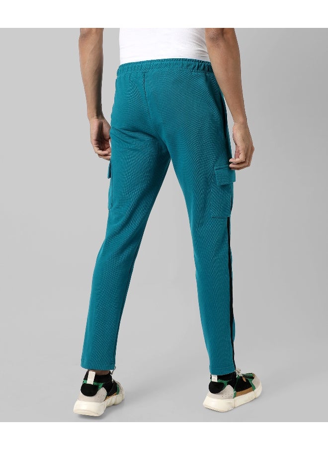 Men's Solid Aqua Blue Regular Fit Trackpants