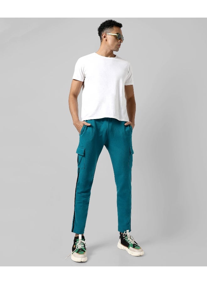 Men's Solid Aqua Blue Regular Fit Trackpants