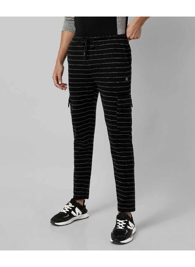 Men's Black Striped Regular Fit Trackpants