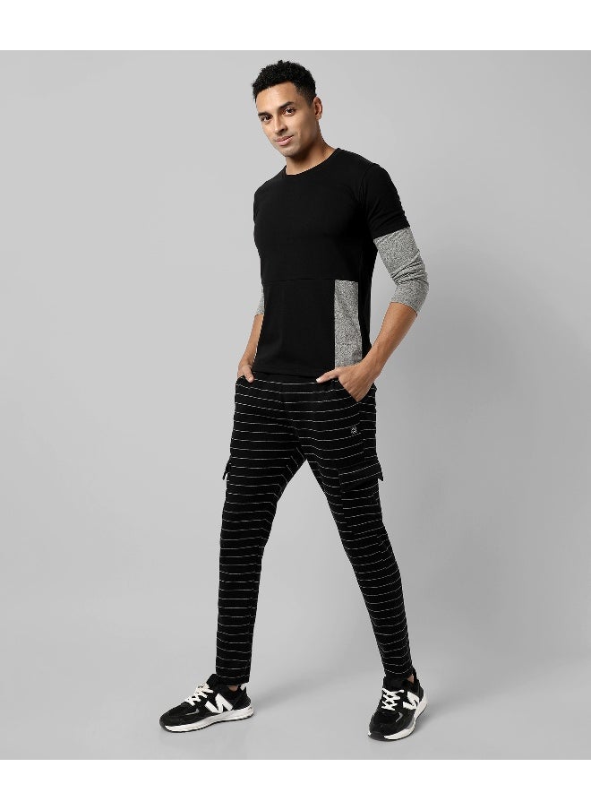 Men's Black Striped Regular Fit Trackpants