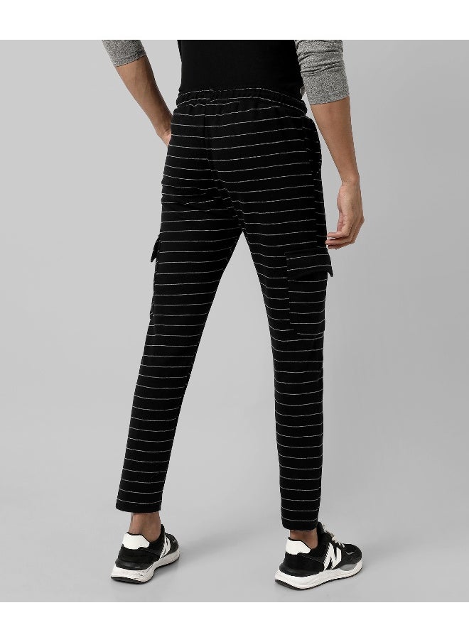 Men's Black Striped Regular Fit Trackpants