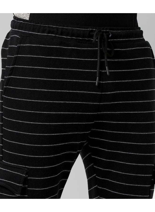 Men's Black Striped Regular Fit Trackpants