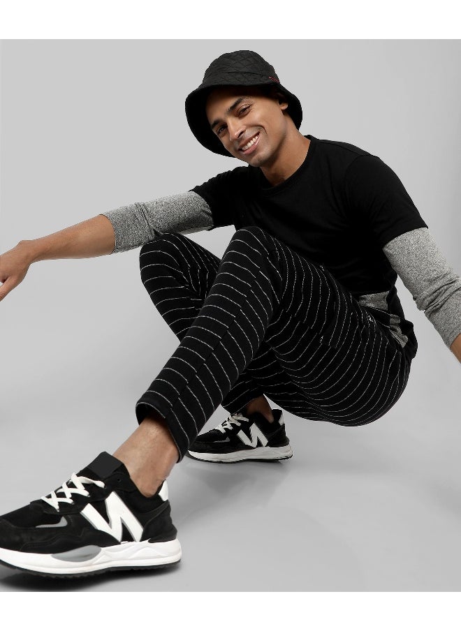 Men's Black Striped Regular Fit Trackpants