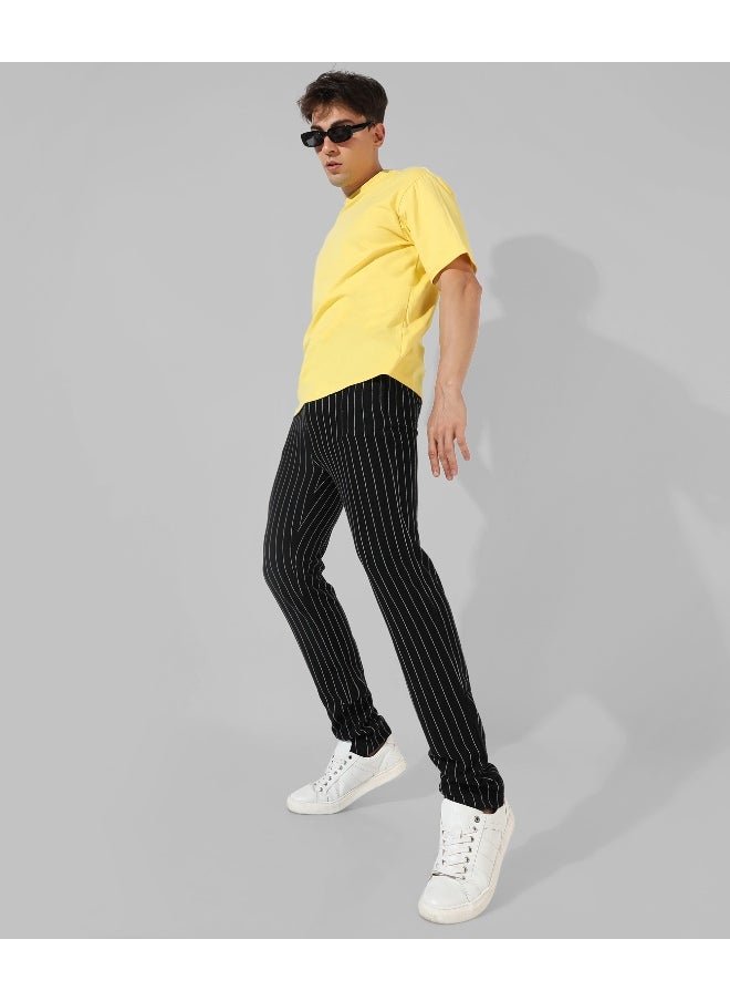 Men's Black Striped Regular Fit Trackpants