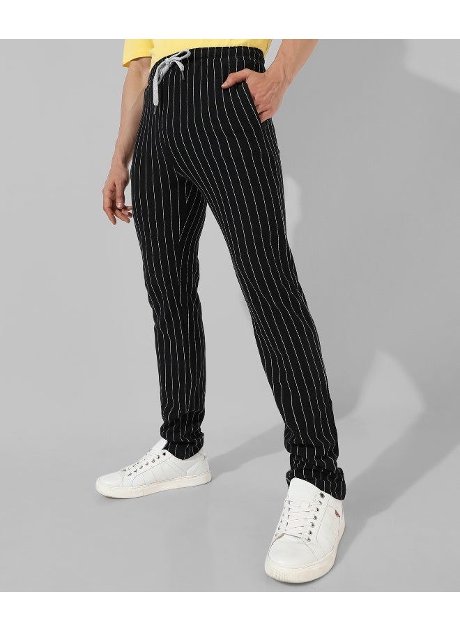 Men's Black Striped Regular Fit Trackpants