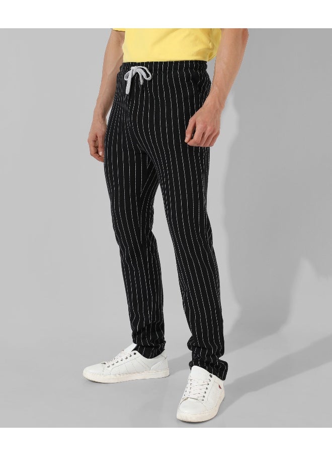 Men's Black Striped Regular Fit Trackpants