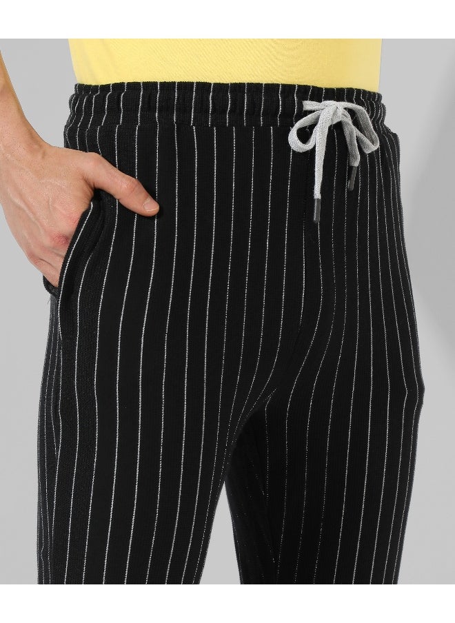 Men's Black Striped Regular Fit Trackpants