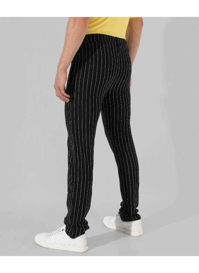 Men's Black Striped Regular Fit Trackpants