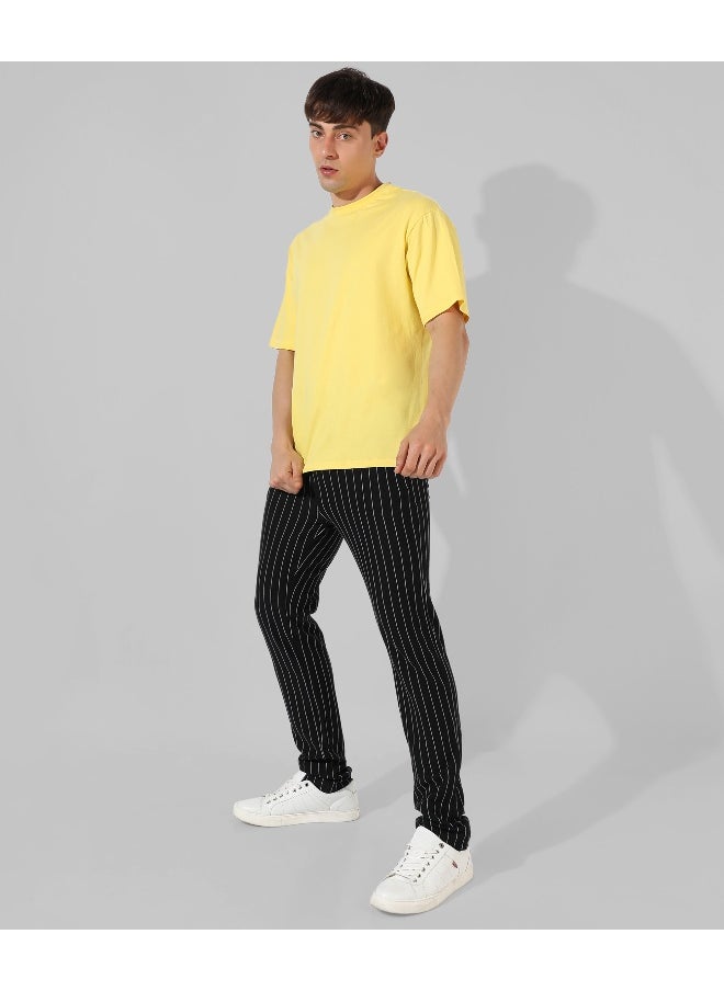 Men's Black Striped Regular Fit Trackpants