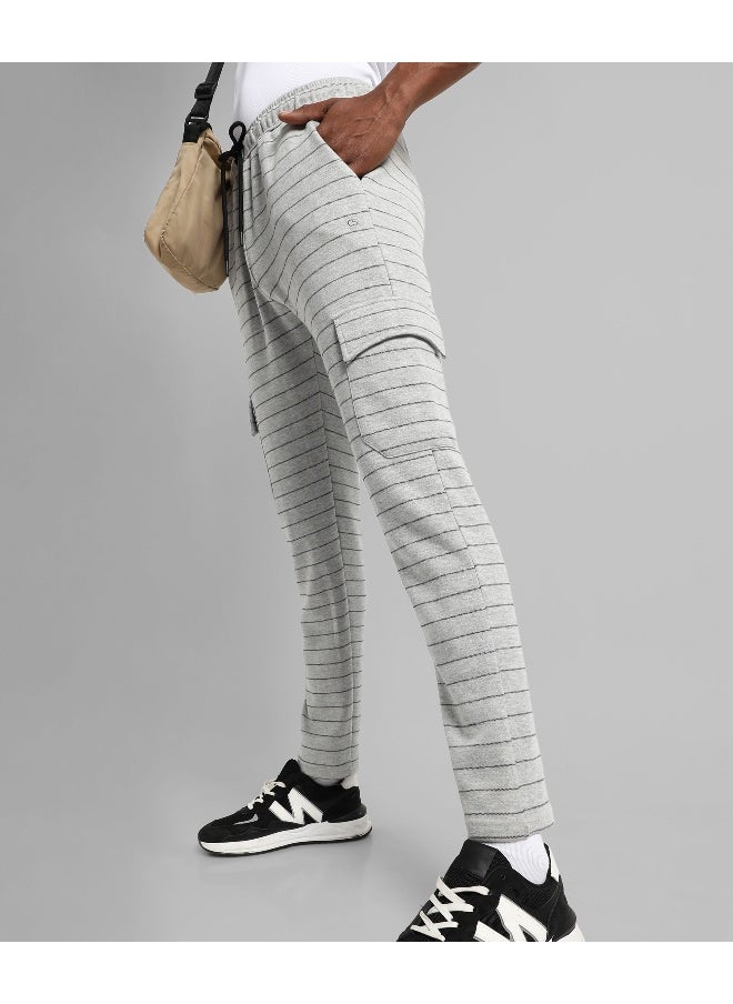 Men's Grey Striped Regular Fit Trackpants