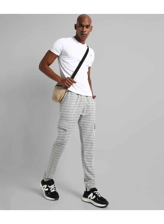 Men's Grey Striped Regular Fit Trackpants