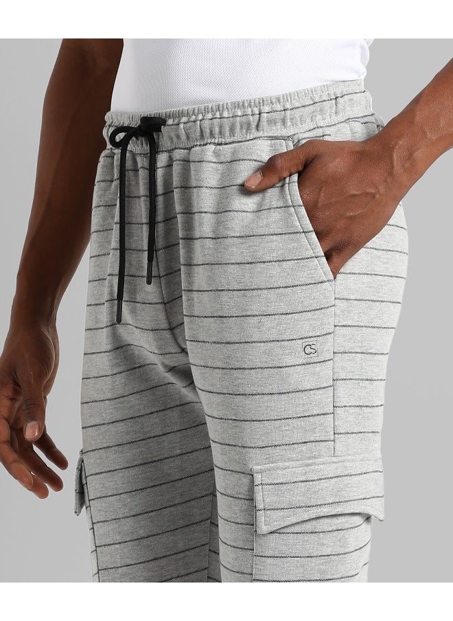 Men's Grey Striped Regular Fit Trackpants