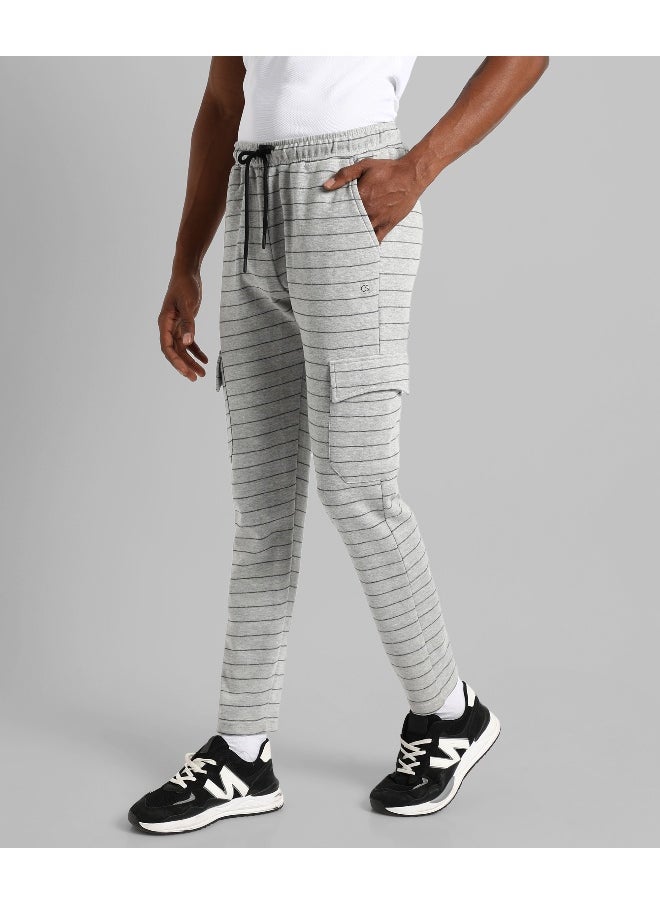 Men's Grey Striped Regular Fit Trackpants