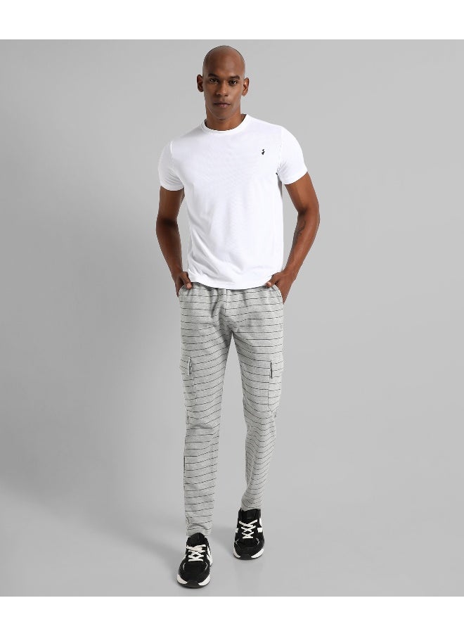 Men's Grey Striped Regular Fit Trackpants