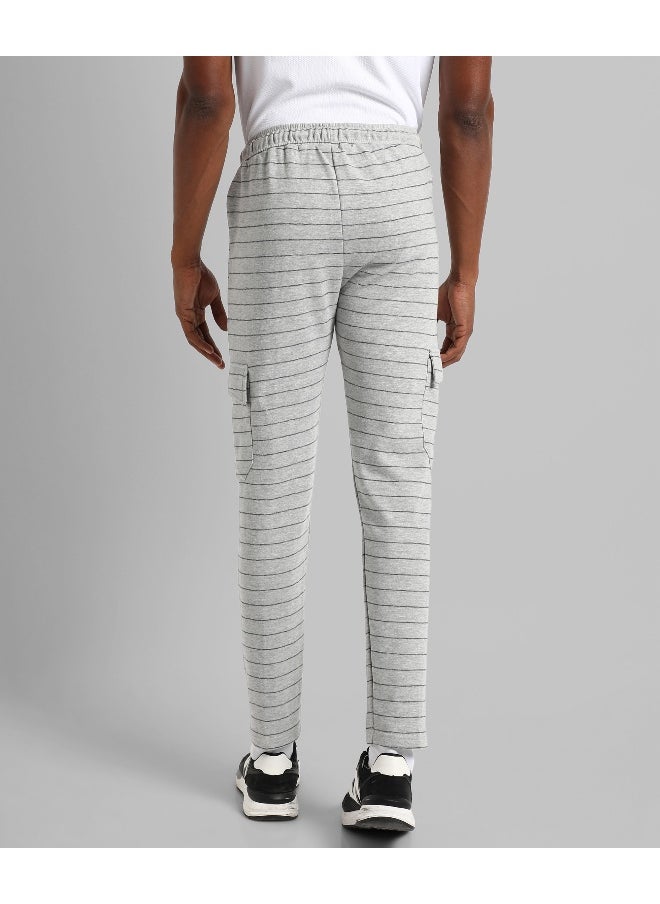 Men's Grey Striped Regular Fit Trackpants