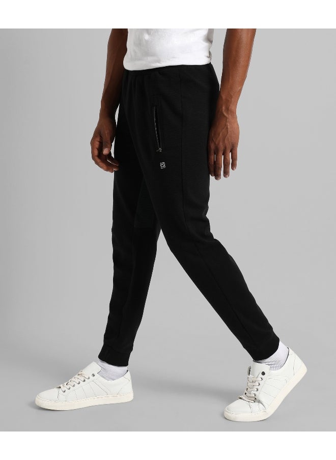 Men's Black Solid Regular Fit Trackpants