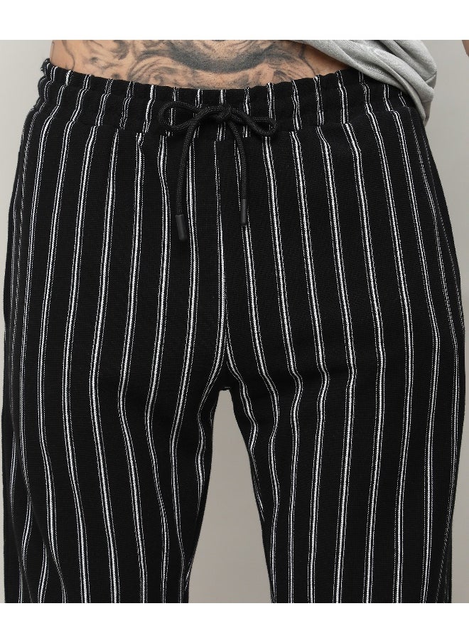 Men's Jet Black Halo Striped Trackpants