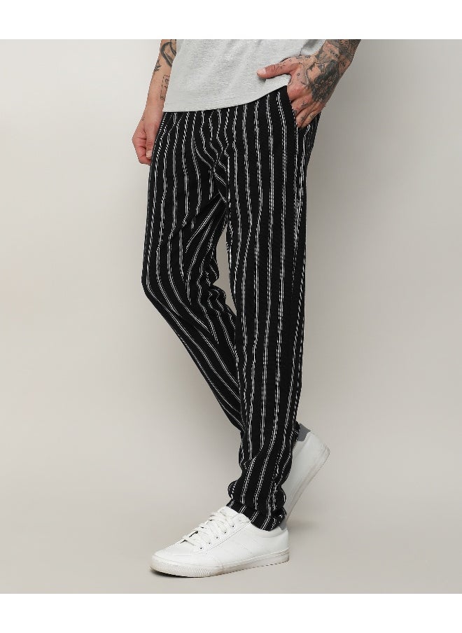 Men's Jet Black Halo Striped Trackpants