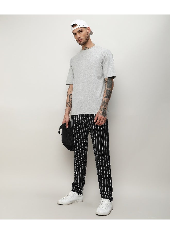 Men's Jet Black Halo Striped Trackpants