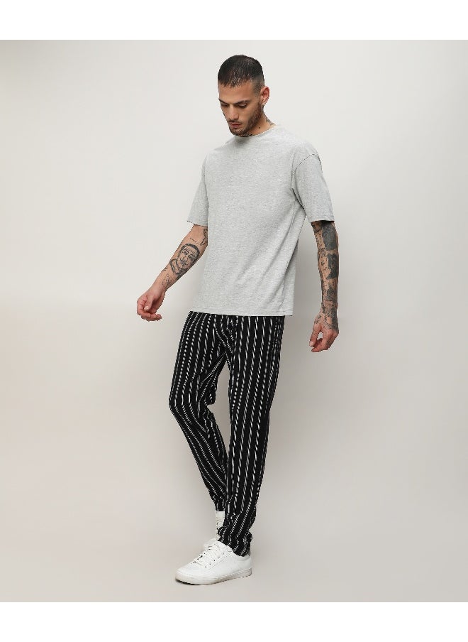 Men's Jet Black Halo Striped Trackpants