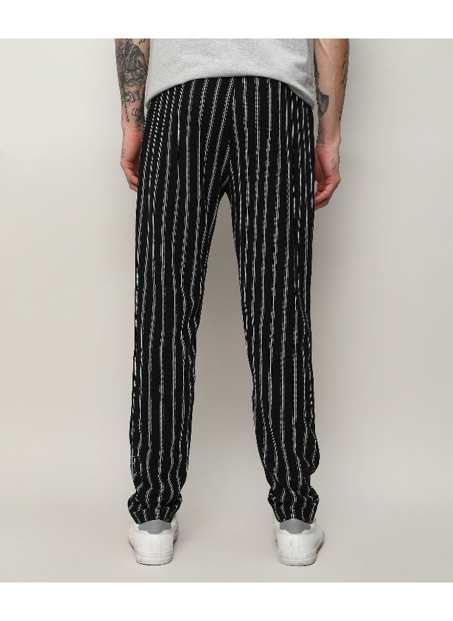 Men's Jet Black Halo Striped Trackpants