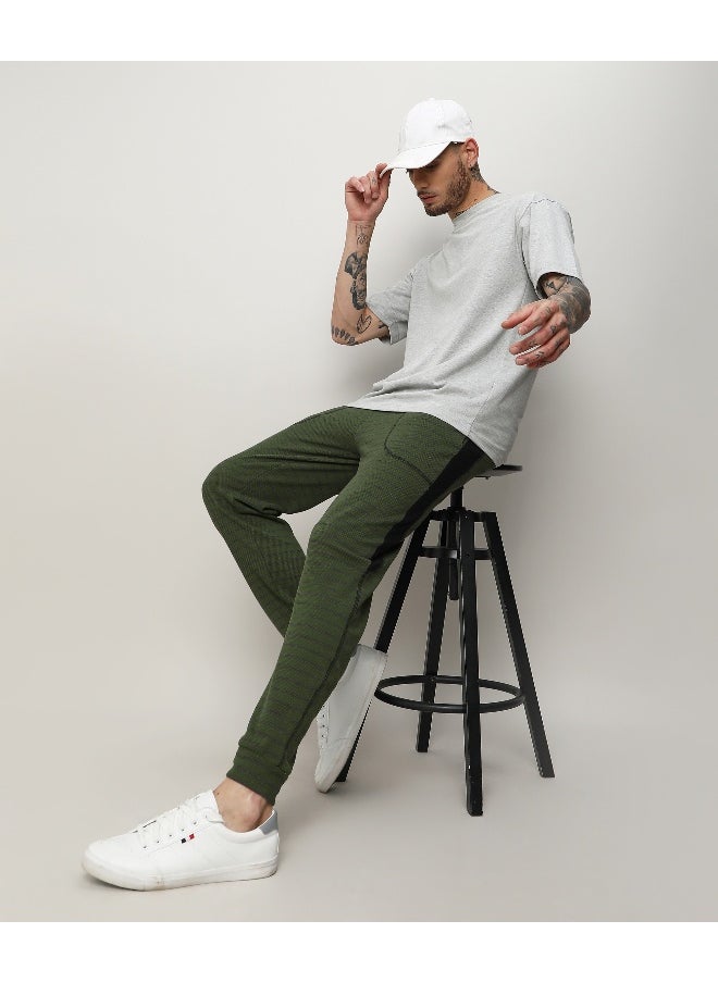 Men's Dark Green Striped Trackpants