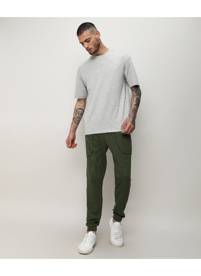 Men's Dark Green Striped Trackpants