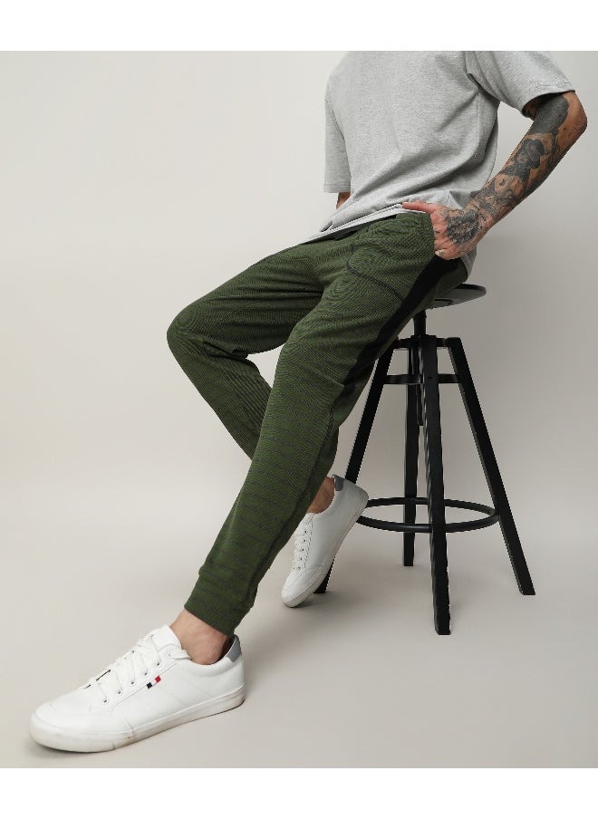 Men's Dark Green Striped Trackpants