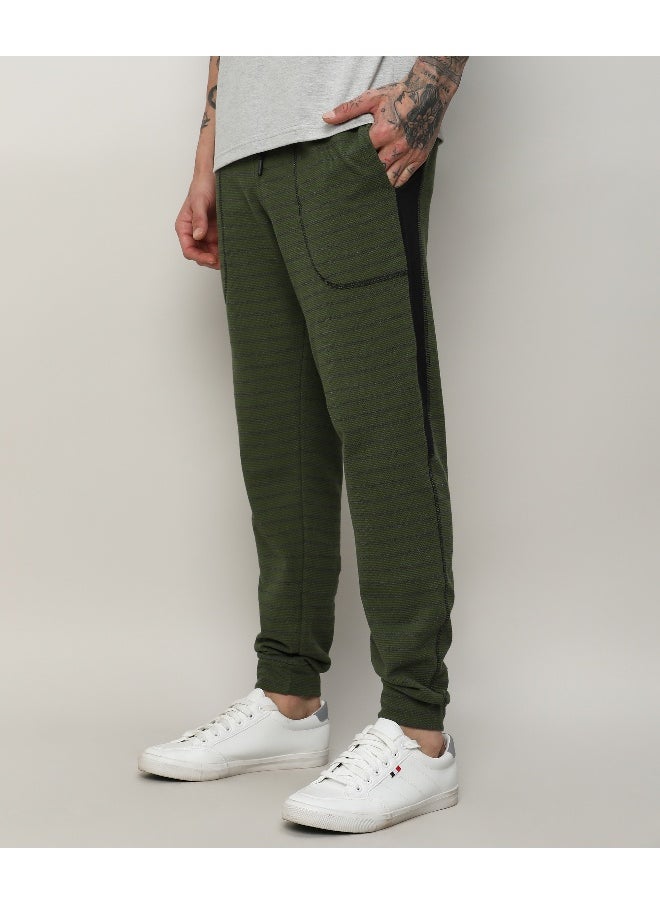 Men's Dark Green Striped Trackpants